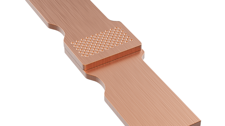 Two copper parts or busbars welded together using ultrasound