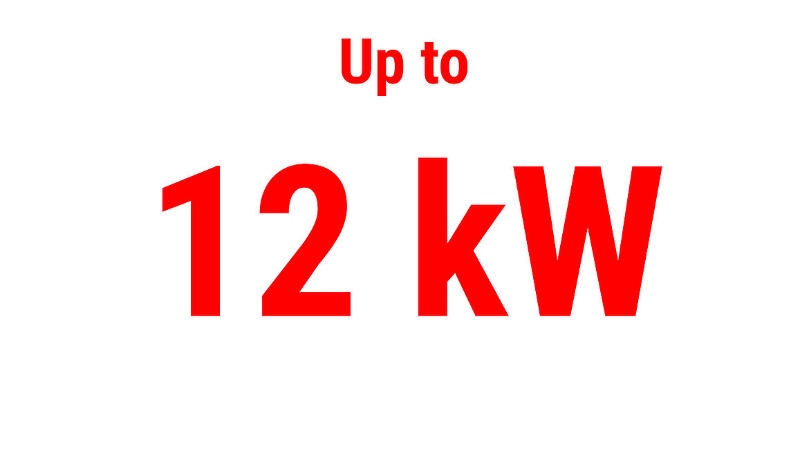 Red text showing “Up to 12 kW” as a performance indicator