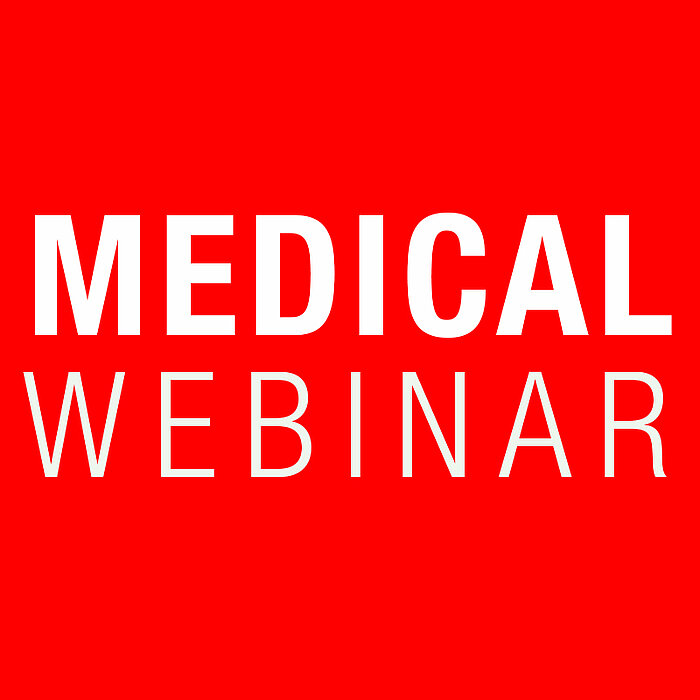 Graphic with text medical webinar.