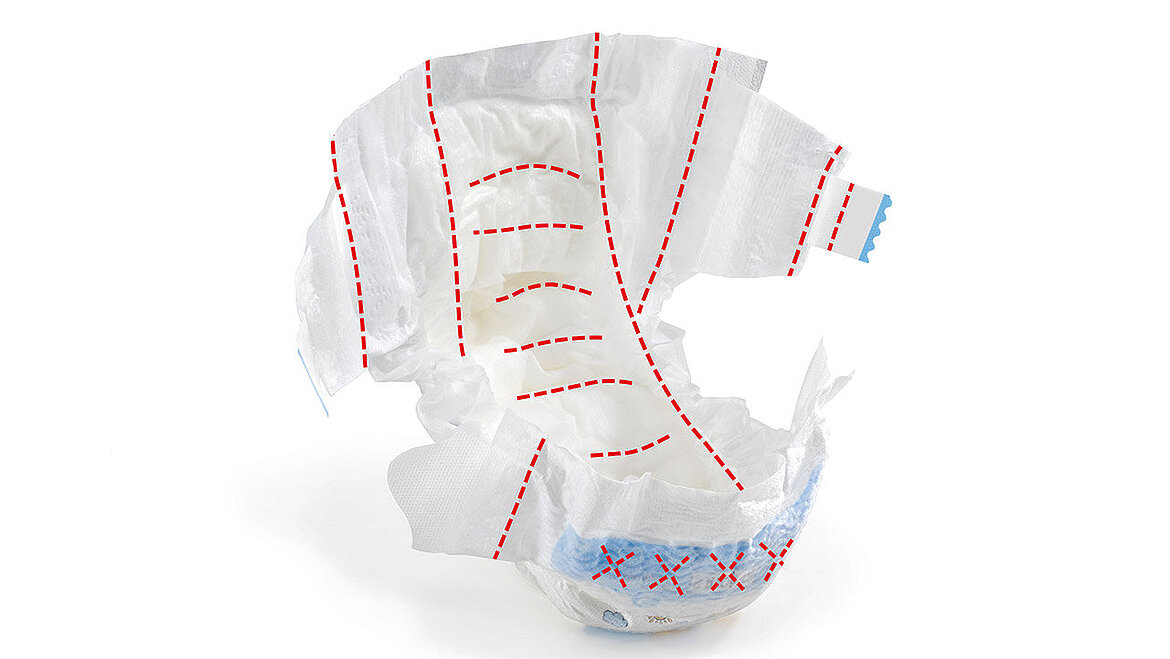 intermittent fastening diaper taps elastic thanks to ultrasonics