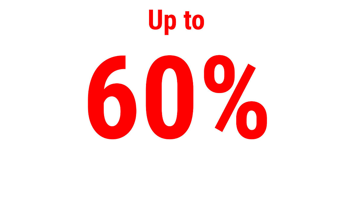 Red text reading “Up to 60 percent”