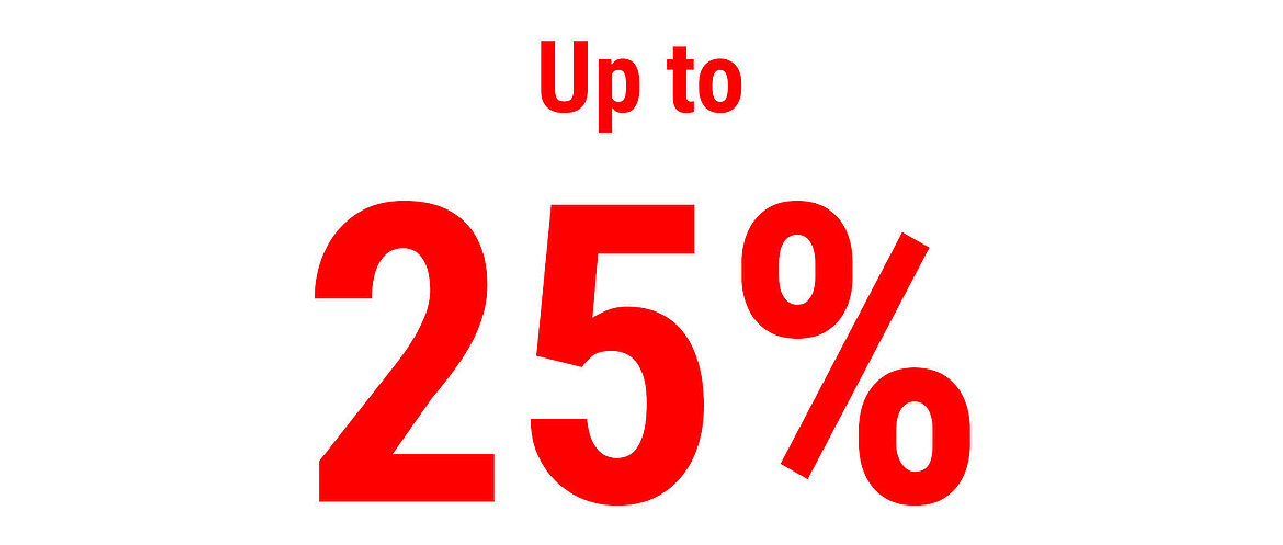 Red text reading “Up to 25 percent”