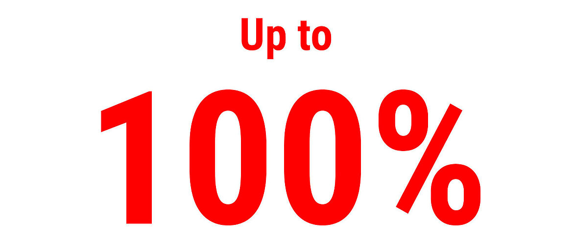 Red text reading “Up to 100 percent”